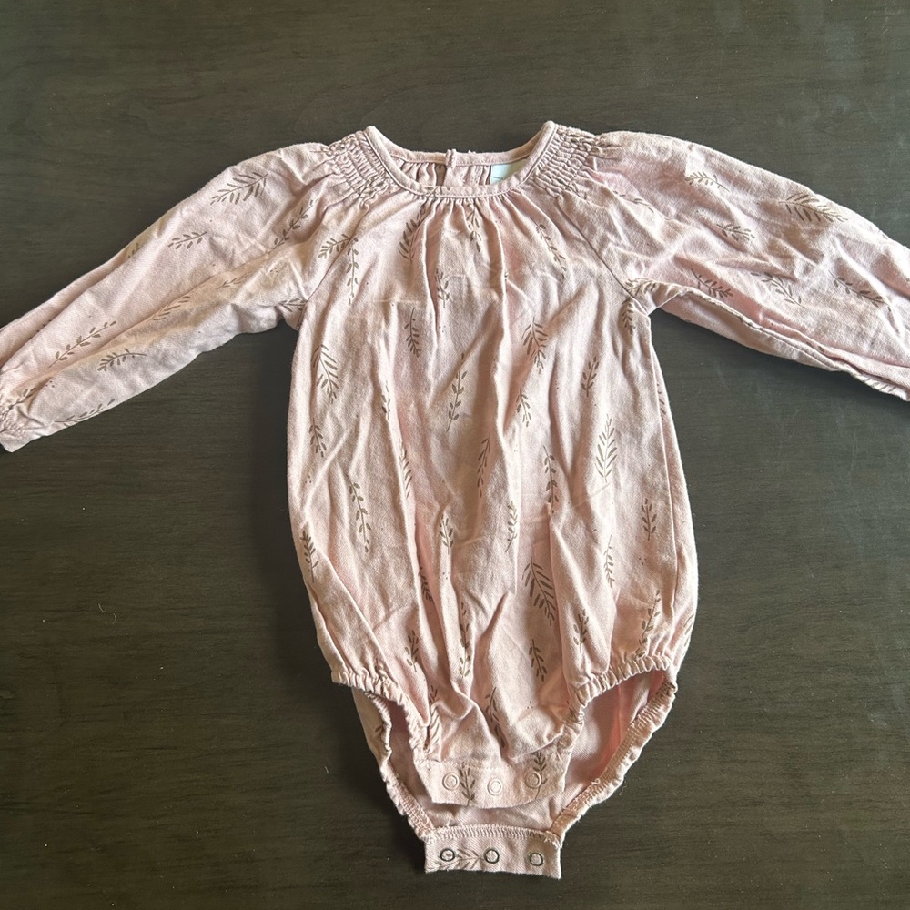Carter's Light Pink Long-Sleeve Leaf Print One-Piece